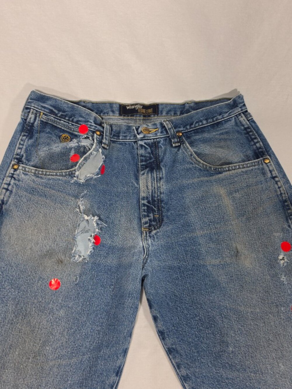 WRANGLER "George" GRUNGE Natural Fraying/Distressing TRASH Blue Jeans Men 34x34. - Picture 9 of 16